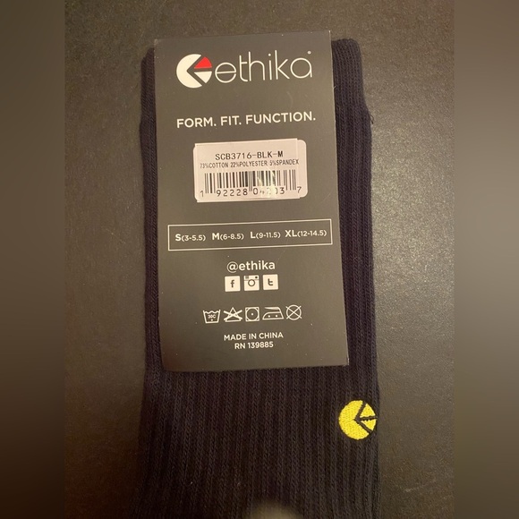 ETHIKA Men's Black Crew Socks - Size Medium 6-8.5 - Picture 3 of 5